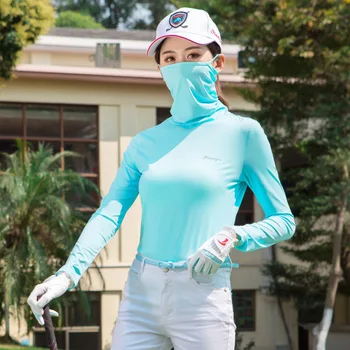 Bayan Gömlek Golf Giyim Yaz Bayanlar Üstleri Buz İpek Güneş Koruyucu Dip Serin Uzun Kollu Gömlek Açık Spor Takım Elbise