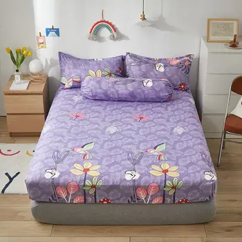 Bonenjoy Mor yatak çarşafı Kral Çiçek Baskılı Yatak Örtüsü Çift Kişilik couvre yaktı Kraliçe Çarşaf 180x200 (yastık kılıfı)
