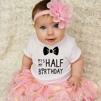 Bu Benim Yarım Doğum Günü Yenidoğan Bebek Romper Komik Bebek Erkek Kız Kısa Kollu Tulum Toddler Harfler baskılı giysiler