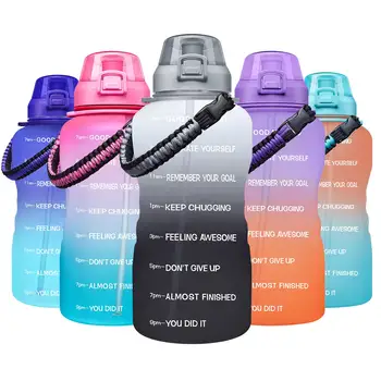 Büyük 1 Galon Motivasyon Su paracord saplı şişe ve Çıkarılabilir Saman Sızdırmaz Tritan BPA Ücretsiz Spor Spor Su