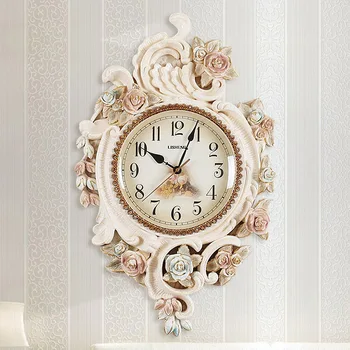 Büyük Avrupa tarzı Dairesel Üç Boyutlu Oyma Oturma odası duvar saati Yatak Odası Çiçek Yaratıcı Dekorasyon Kuvars Saat