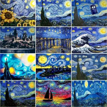 CHENISTORY Resimleri Soyut Van Gogh Yıldızlı Gökyüzü Manzara Kitleri Ev Dekor Dıy Akrilik Boyama By Numbers Sanat Hediye