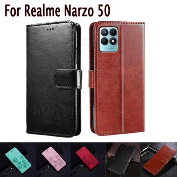 Coque Vaka Realme İçin Narzo 50 4G Kapak Çevirin Manyetik kart Cüzdan Deri Koruyucu Telefon Etui Kitap Realme İçin Narzo50 Çantası