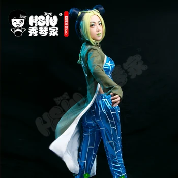 Cujoh Jolyne cosplay Kostüm HSIU Anime JOJO Tuhaf Macera Cosplay Cujoh Jolyne giyim Yeni Stil Yeşil Giyim Seti