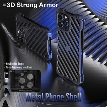 Darbeye dayanıklı Zırh Metal Telefon Kılıfı İçin iPhone 13 Pro MAX 14 Artı 12 Alüminyum Tampon 3D Güçlü Kamera Lens Koruyucu Çerçeve Kapak