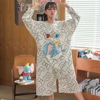 Disney Dumbo Sevimli Kadın Pamuk Tulum Sıkı Pijama Yetişkinler için Uzun Kollu Pijama Kadın Pijama Tulum Onesie Sonbahar