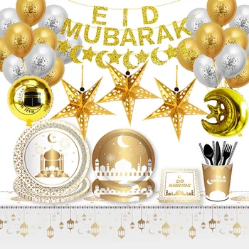 Eid Mubarak Tema Parti Sofra Afiş Balon Ramazan Dekorasyon Ev İçin İslam Parti Dekor Ramazan Kareem Eid Al Adha Hediye
