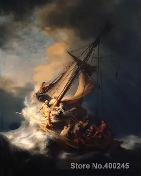 El yapımı Yağlıboya Portreler Rembrandt Van Rijn Mesih Fırtına Klasik Deniz Manzarası Tuval Sanat noel hediyesi Duvar Dekor