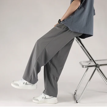 Erkekler Geniş Bacak Pantolon 2022 Yeni Rahat Hafif Joggers Pantolon Streetwear Soğuk Duygu Rahat Ev Pantolon Erkekler Yaz