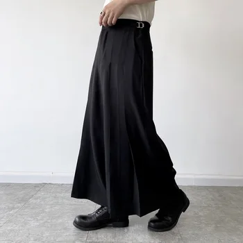 Erkekler Siyah Japon Streetwear Koyu Moda Pilili Gevşek Rahat Kimono Geniş Bacak Etek Pantolon erkek Pantolon Kadın Etek Pantolon