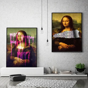 Ev Dekor duvar sanatı tuval yağlıboya Duvar Resimleri için Oturma Odası Mona Lisa Para Tuval Baskılar duvar tablosu Posterler ve Baskılar
