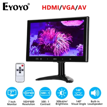 Eyoyo 7 İnç LCD HDMI monitör ekranı Dahili Hoparlör 1024x600 140° Ev Güvenlik CCTV Sistemi VGA AV Uzaktan Kumanda İle DC 12V
