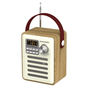 FM Radyo Retro Ahşap Kutu Radyo Kolu ile, Bluetooth Hoparlör Fonksiyonu ile