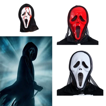 Film Korku Maskesi Cadılar Bayramı Katil Yüz Buruşturma Çığlık Korku Maskesi Örtüsü Cosplay Yetişkin kostüm Aksesuarları Sahne Korku mas