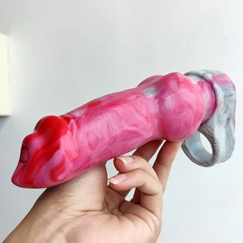 Gerçekçi Köpek Düğüm Penis Kollu Kanlı Et Fantezi Hayvan Cock Extender Yumuşak Silikon Seks çiftler için oyuncak Dick Kapak BDSM Oyunu