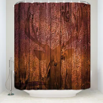 Geyik Kafatası Boynuzları ile Ahşap Duvar Paneli Avcılık İç Dekorasyon Resim, Kumaş Banyo Duş Perdesi 66X72 inç
