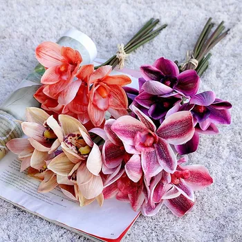 Güz Cymbidium orkide el yapımı yapay çiçekler ev düğün süslemeleri fotoğraf sahne sahte bitkiler Doğum Günü Partisi flores