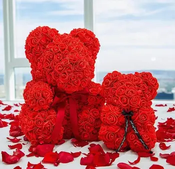 Güzel 25cm / 40cm Oyuncak Ayı Yapay Gül Çiçek PE Gül Ayı Kadınlar için Kız Arkadaşı sevgililer Günü çocuklar için doğum günü hediyesi