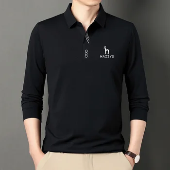 HAZZYS erkek Golf İlkbahar / Sonbahar erkek Uzun Kollu Gençlik Rahat Moda Basit Düz Renk Yaka POLO GÖMLEK Taban Üst