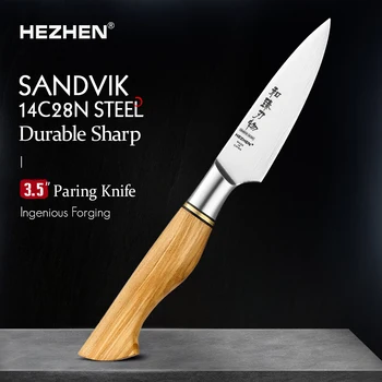 HEZHEN 3.5 İnç Soyma Bıçağı Sandvik Paslanmaz Çelik Zeytin Ahşap Saplı Mutfak Bıçağı Soyma Meyve Pişirme Araçları Hediye Kutusu