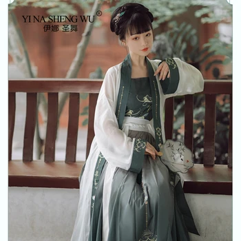 Hanfu kadın Nazik ve Zarif Elbise 6 m Etek Antik Geleneksel Şarkı Hanedanı Prenses dans kostümü Vintage Peri Giyim