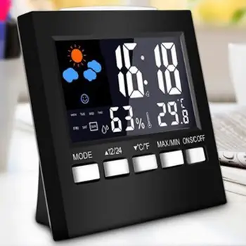 Hava Saat Renkli Ekran Dijital Ekran Çalar Saat Termometre Sıcaklık Nem Ölçer Takvim Hava Elektronik Saat