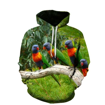Hayvan papağan çiçek ve kuş spor retro erkek ve kadın yeni moda komik sokak hoodies / tişörtü