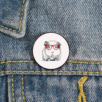 Hipster Bubu Kobay Kırmızı Gözlük Pet Pin Özel Komik Broş Gömlek Yaka Çanta Sevimli Rozeti Sevgilisi için Hediye Kız Arkadaşlar