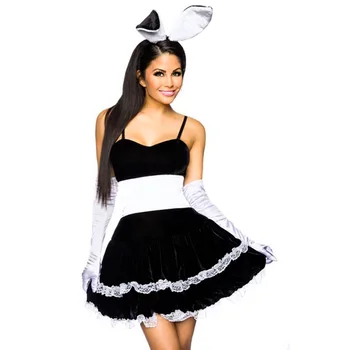 Hop Hop Siyah Tavşan Kız süslü elbise Kostüm Seksi Fransız Hizmetçi Siyah süslü elbiseler Seti Rol Oynamak Cadılar Bayramı Kostüm Ml XL W850636