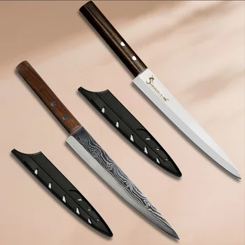 Japon Suşi Bıçak Somon Sashimi Bıçaklar Fileto Paslanmaz Çelik Şam Cleaver Dilimleme şef bıçağı Pişirme Araçları