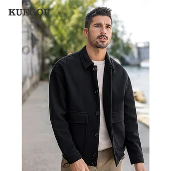 KUEGOU 2022 Sonbahar Yeni erkek Kargo Ceketleri Düz Renk Rahat Vintage Waffle Kumaş Ceket Slim Fit Marka Giyim Artı Boyutu 8828