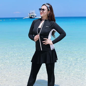 Kadın Yaz Mayo Uzun Kollu + Uzun Pantolon sörf kıyafeti Siyah 5 Adet Push Up Spor Plaj Kıyafeti Döküntü muhafızları Bayanlar