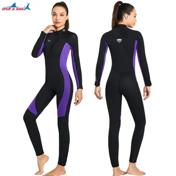 Kadınlar 3mm Neopren 2022 Tek Parça Uzun Kollu Tam Vücut Sörf Tüplü Dalış Yüzme Islak Sıcak Döküntü Bekçi Mayo takım Elbise Dalış elbisesi 