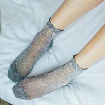 Kadınlar Parlak Çorap Moda Moda Kızlar Glitter Kısa Çorap İlkbahar Yaz İnce Gazlı Bez Şeffaf Bayan Sox Yumuşak Rahat