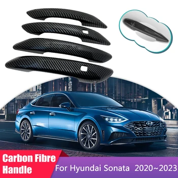 Karbon Fiber Kapı kulp kılıfı Hyundai Sonata 8 için DN8 2020 2021 2022 2023 Araba Koruma Filmi Aksesuarları Styling Sticker Trim