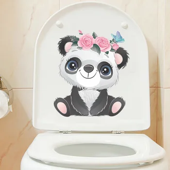 Karikatür Sevimli Panda Duvar Sticker Banyo Tuvalet Dolabı Dekorasyon Duvar Çıkartmaları Tuvalet Çıkartmaları Hayvanlar Ev Dekor Duvar Kağıdı