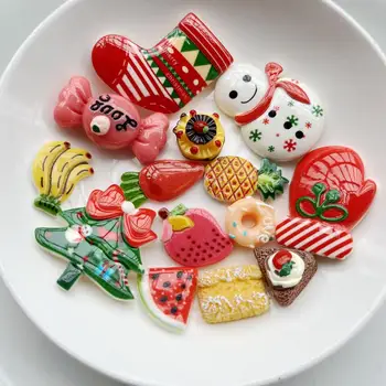 Karışık 20 adet Kawaii meyve reçine düz geri DIY simüle gıda ekmek Noel partisi şeker dekorasyon scrapbooking