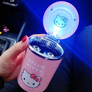 Kawaii Hello Kittys Araba Küllük portatif led ışık kül tablası Alüminyum Bardak Dumansız Otomatik Küllük Anime Sanrios Araba Aksesuarı