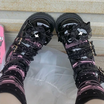 Kawaii Platformu Kız Lolita Ayakkabı Moda Dantel Patchwork Kalp Japon Tarzı Zapatillas Mujer 2022 Güzel Toka Mary Janes