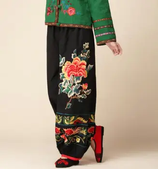 Keten nakış kadın pantolon sonbahar pantolon gevşek Çin yaşlı Bloomers çiçek Etnik