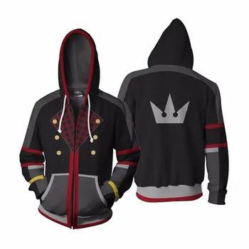 Kingdom Hearts 2 Sora Erkek Erkek Kazak Hoodie Cosplay Kostüm fermuarlı ceket Ceket 3D Baskı kapüşonlu süveter Streetwear Üst
