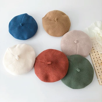 Kore Moda Çocuk Bere Düz Renk Örme Yün Şapka Çocuklar için Bebek Kasketleri Bebek Kapaklar Erkek Şapka Çocuklar için kız