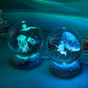 Kristal Gece Lambası Denizanası Yunus Kaplumbağa Balina Ahtapot Denizyıldızı Parlayan Okyanus Süs Çocuk Odası dekor lambası