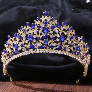Kristal Tiara Kadınlar İçin Mavi yapay elmaslı taç Prenses Tiaras Kızlar İçin Düğün Doğum Günü Partisi Hediyeleri