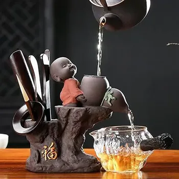 Kung Fu çay seti Çay Töreni Küçük Keşiş Çay Aksesuarları Seti Klip İğne Seramik Çay Kepçe Süzgeçler Altı Beyefendi