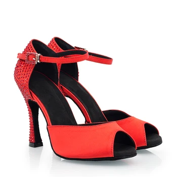 Kırmızı Salsa Latin Dans Ayakkabıları 2022 Kış Yeni Stil Rhinestones Arka Kısmı Özelleştirilmiş Renkler Siyah Mavi Dans Yüksek Topuklu 10cm