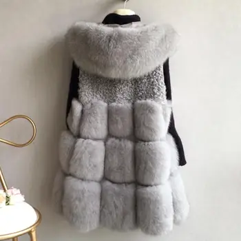 Kış moda kadın kapüşonlu ceket Faux kürk yelek ceket Sahte kürk yelek kadın kolsuz patchwork kürk giyim L1087