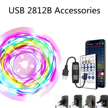 LED şerit ışık WS2812B gökkuşağı etkisi adreslenebilir arka ışık 1M15M USB Bluetooth RF denetleyici AB ABD ingiltere AU tak DC5V aksesuarları