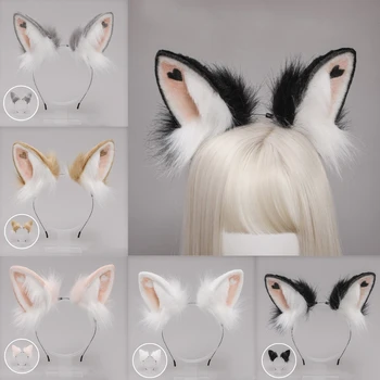 Lolita Bantlar Kürklü Tavşan Kedi Kulaklar Şapkalar Kalp Kawaii Hayvan Saç Çember Cosplay Başlığı Parti Malzemeleri