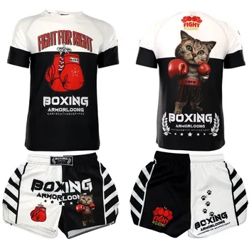 MMA Boks Giyim Seti Nefes Muay Thai Şort Rashguard Forması T Shirt Spor Salonu Spor Koşu Mücadele Sanda Savaş Takım Elbise